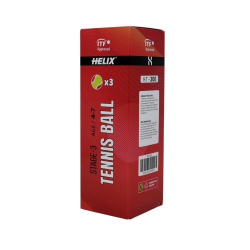 Helix Tennis Balls, 4-7 years, 3-pack, HT-300, TTF & ITF Approved. - 3
