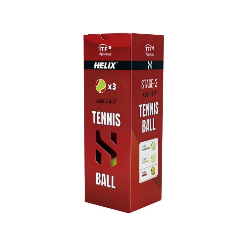 Helix Tennis Balls, 4-7 years, 3-pack, HT-300, TTF & ITF Approved. - 4